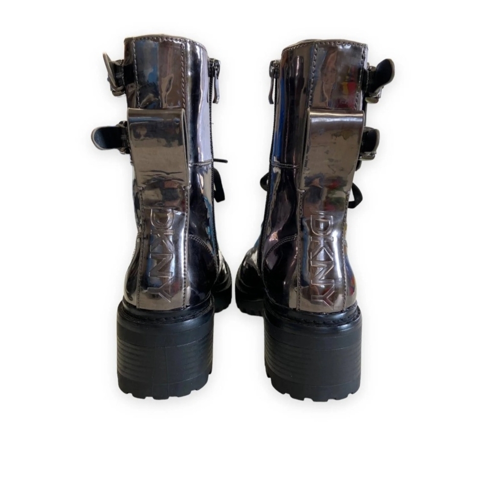 DKNY Silver Metallic Combat Motto Boots Womens Size 7.5 Goth *READ* - Picture 3 of 6